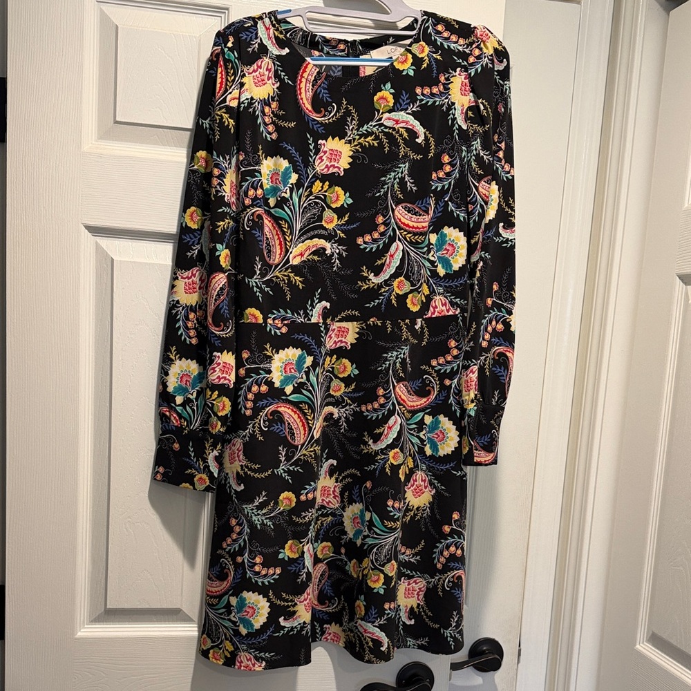 LOFT Black Dress with Colorful Floral Design